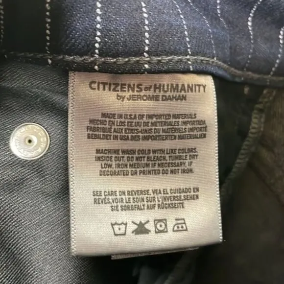 Citizens of Humanity 27 Navy Pinstripe Rocket Crop High Rise Skinny Jeans $208