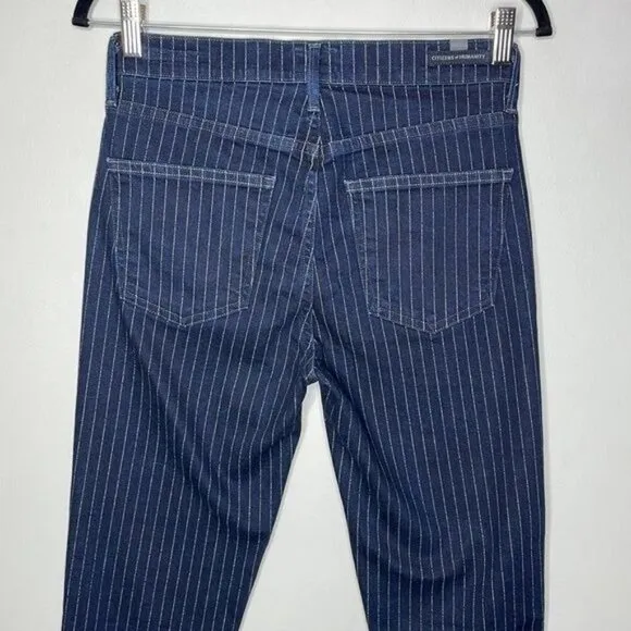 Citizens of Humanity 27 Navy Pinstripe Rocket Crop High Rise Skinny Jeans $208