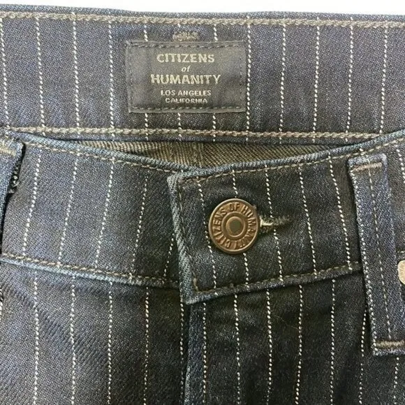 Citizens of Humanity 27 Navy Pinstripe Rocket Crop High Rise Skinny Jeans $208