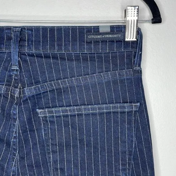 Citizens of Humanity 27 Navy Pinstripe Rocket Crop High Rise Skinny Jeans $208