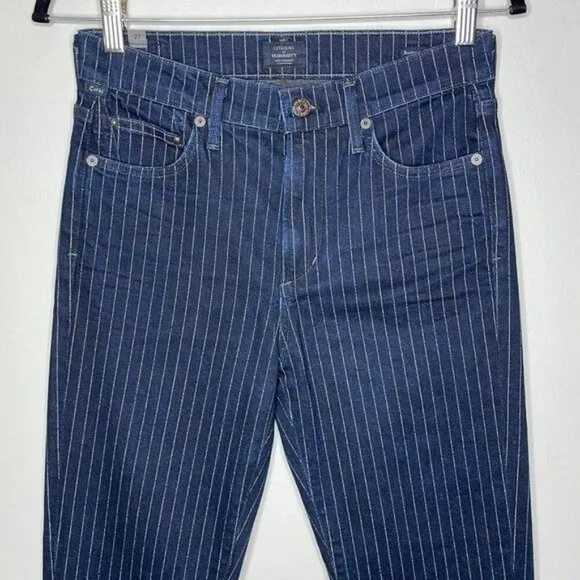 Citizens of Humanity 27 Navy Pinstripe Rocket Crop High Rise Skinny Jeans $208