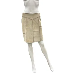 Clio Skirt Women’s Size 6 Genuine Suede Leather Patchwork Mini Back Zipper Beige