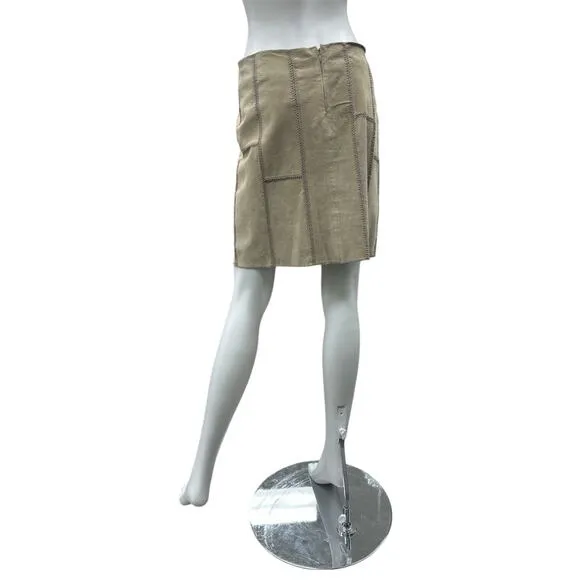 Clio Skirt Women’s Size 6 Genuine Suede Leather Patchwork Mini Back Zipper Beige