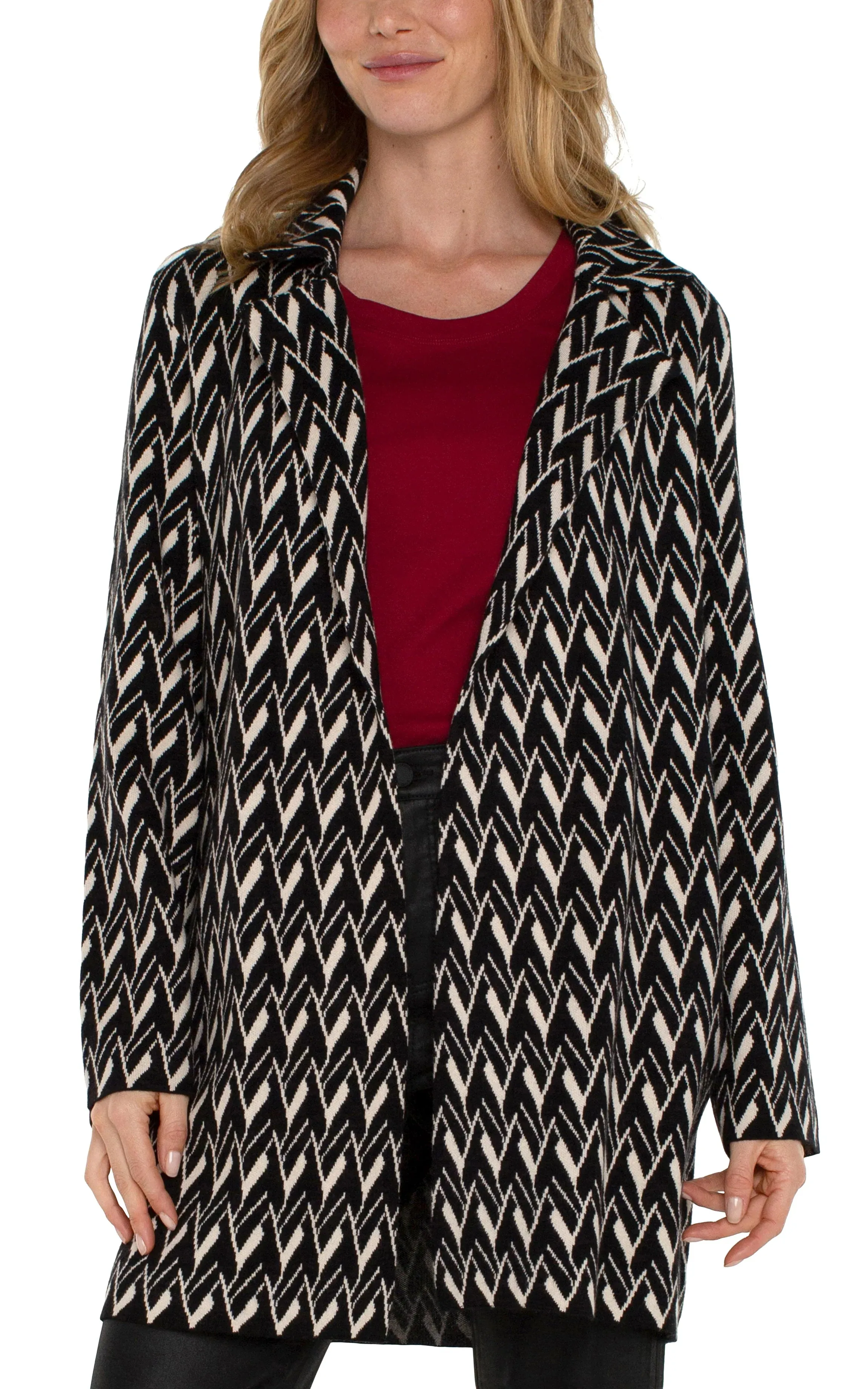 Coatigan Sweater Black Cream Chevron