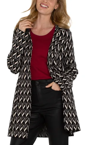 Coatigan Sweater Black Cream Chevron