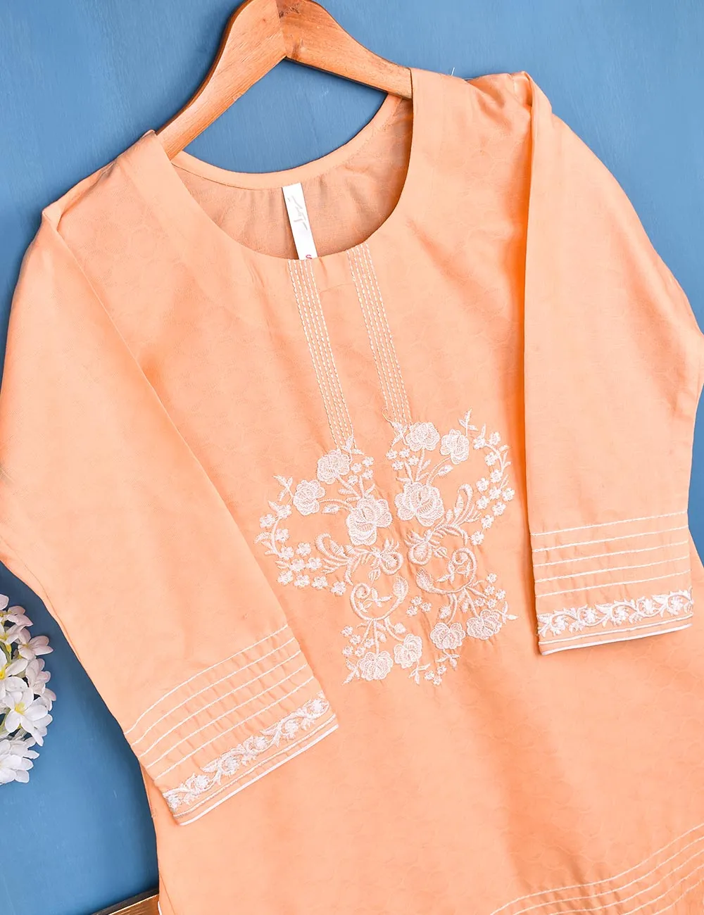 Cotton Embroidered Stitched Kurti - Delicacia (TS-050A-Peach)