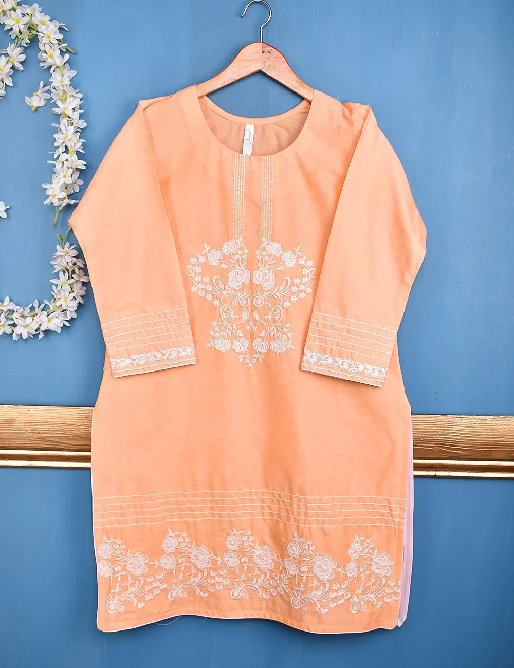 Cotton Embroidered Stitched Kurti - Delicacia (TS-050A-Peach)