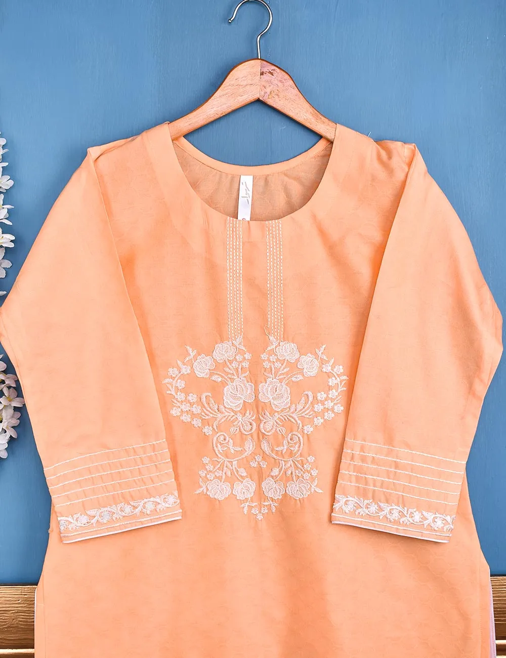 Cotton Embroidered Stitched Kurti - Delicacia (TS-050A-Peach)