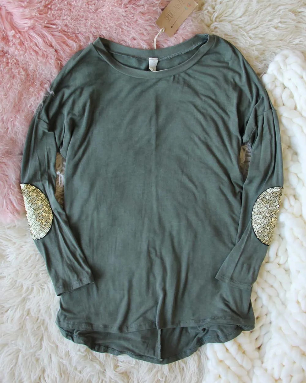 Cozy Elbow Patch Tee in Sage