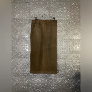 DKNY Vintage 100% Suede Leather Maxi Skirt Back Split lace up Brown Bohemian