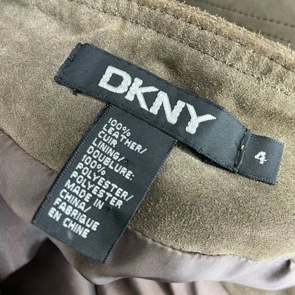 DKNY Vintage 100% Suede Leather Maxi Skirt Back Split lace up Brown Bohemian