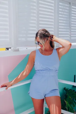 Easy Breezy Open Back Romper - Blue