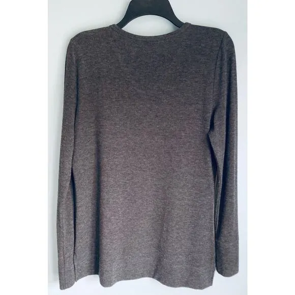 Ecru Suede Long Sleeve Top Large Gray and Tan
