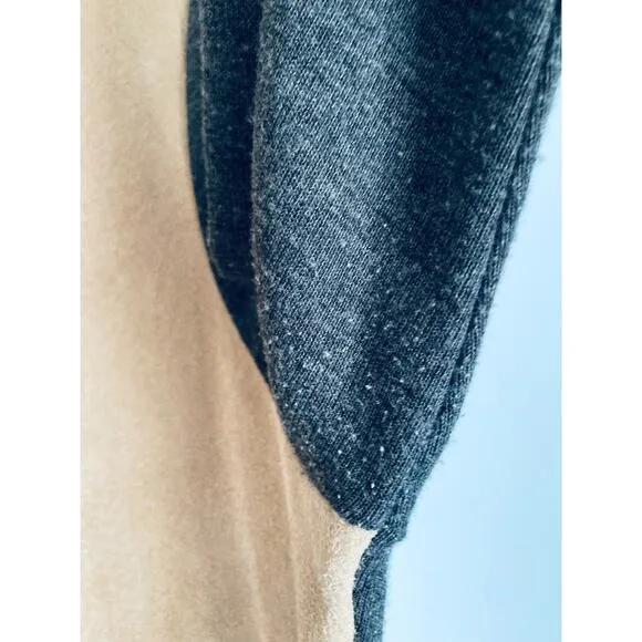 Ecru Suede Long Sleeve Top Large Gray and Tan