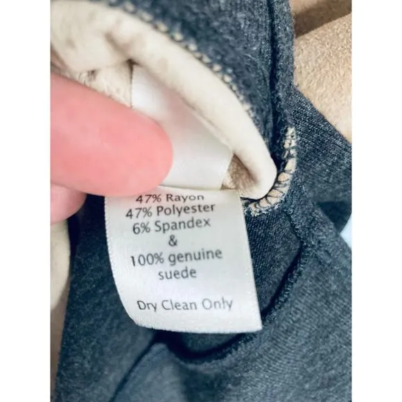 Ecru Suede Long Sleeve Top Large Gray and Tan