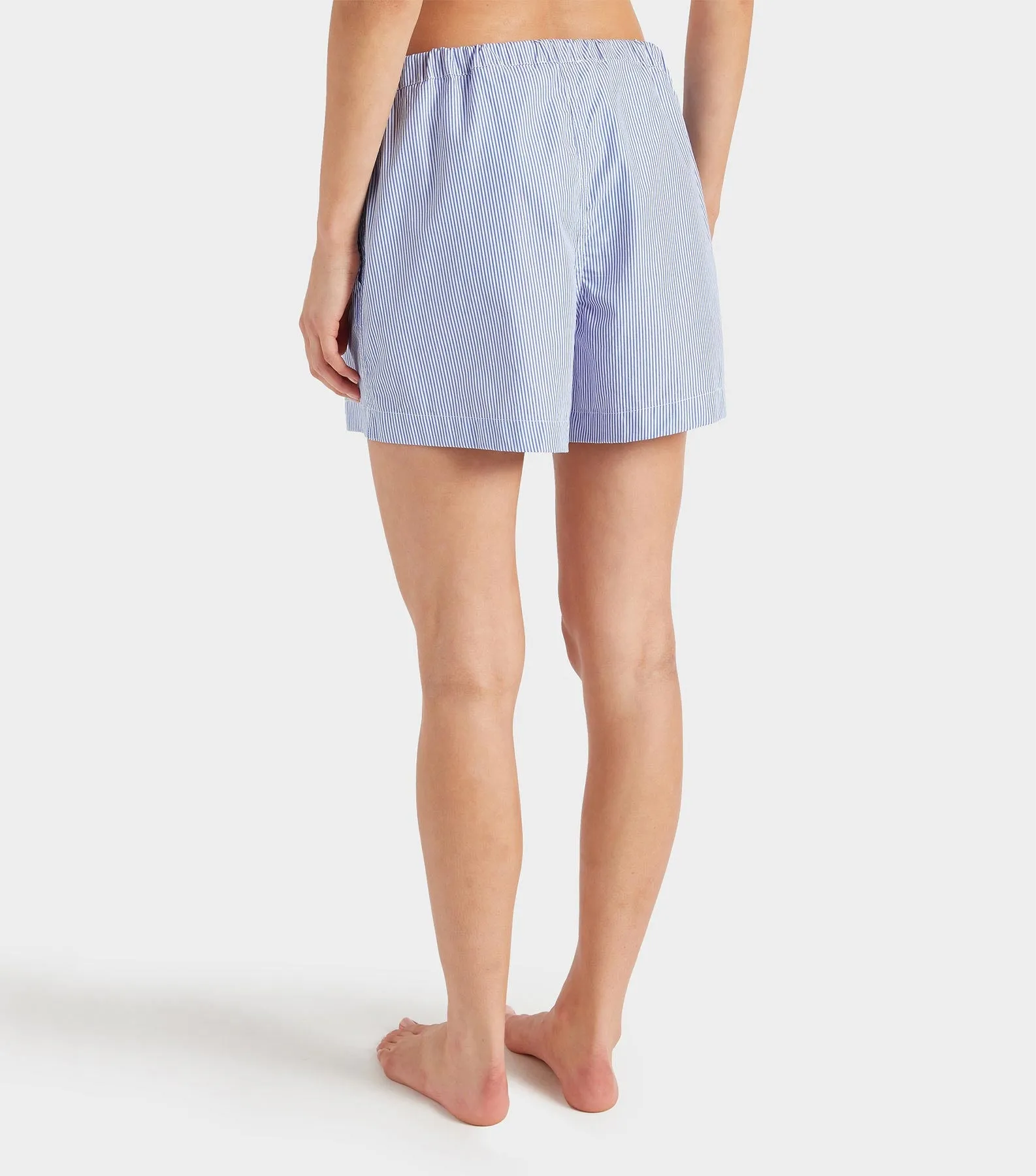 Embroidered Cotton Shorts - Blue Stripe
