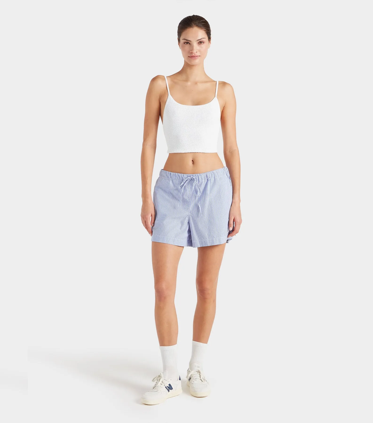 Embroidered Cotton Shorts - Blue Stripe