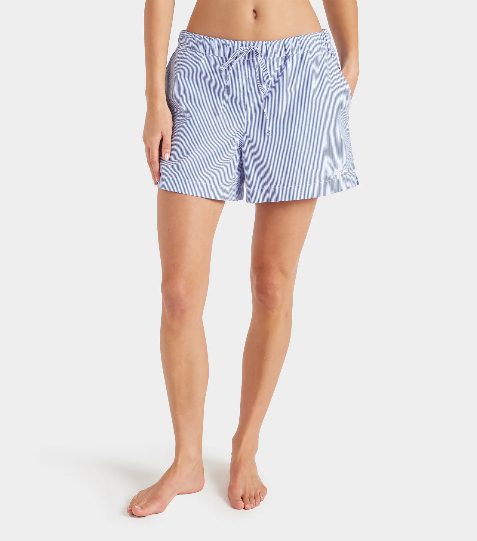 Embroidered Cotton Shorts - Blue Stripe