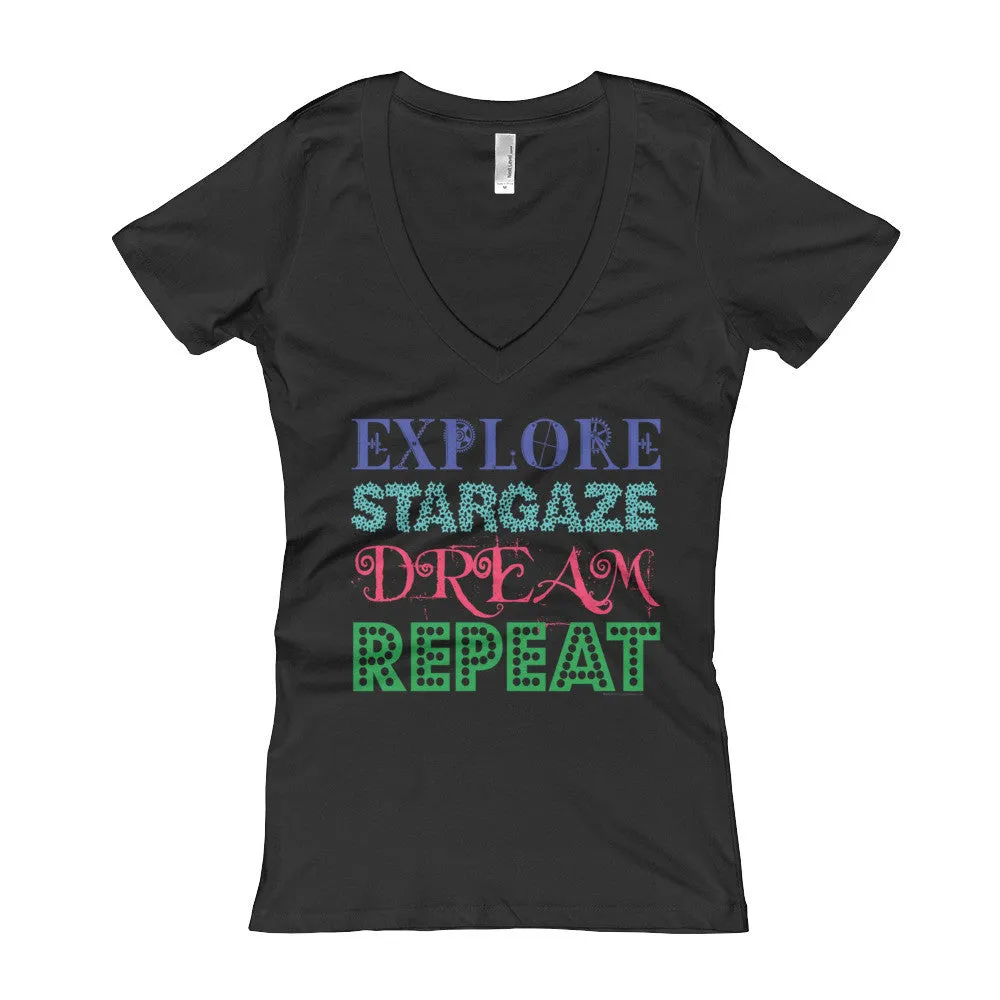 Explore Stargaze Dream Repeat Fitted V-Neck T-shirt