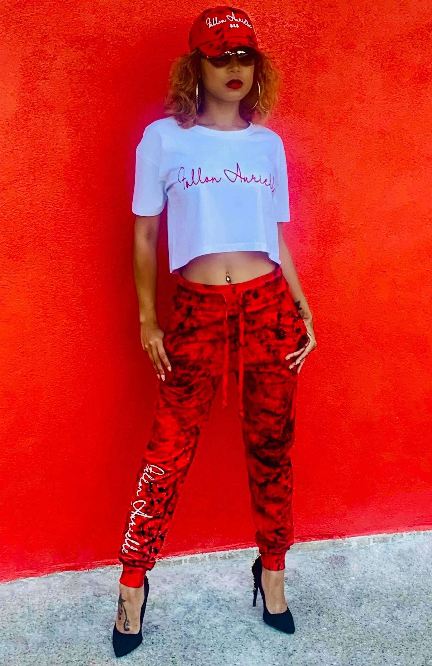 Fallon Aurielle Unisex Signature 313 Rep Yo Set Area Code Joggers (Red, Black & White)