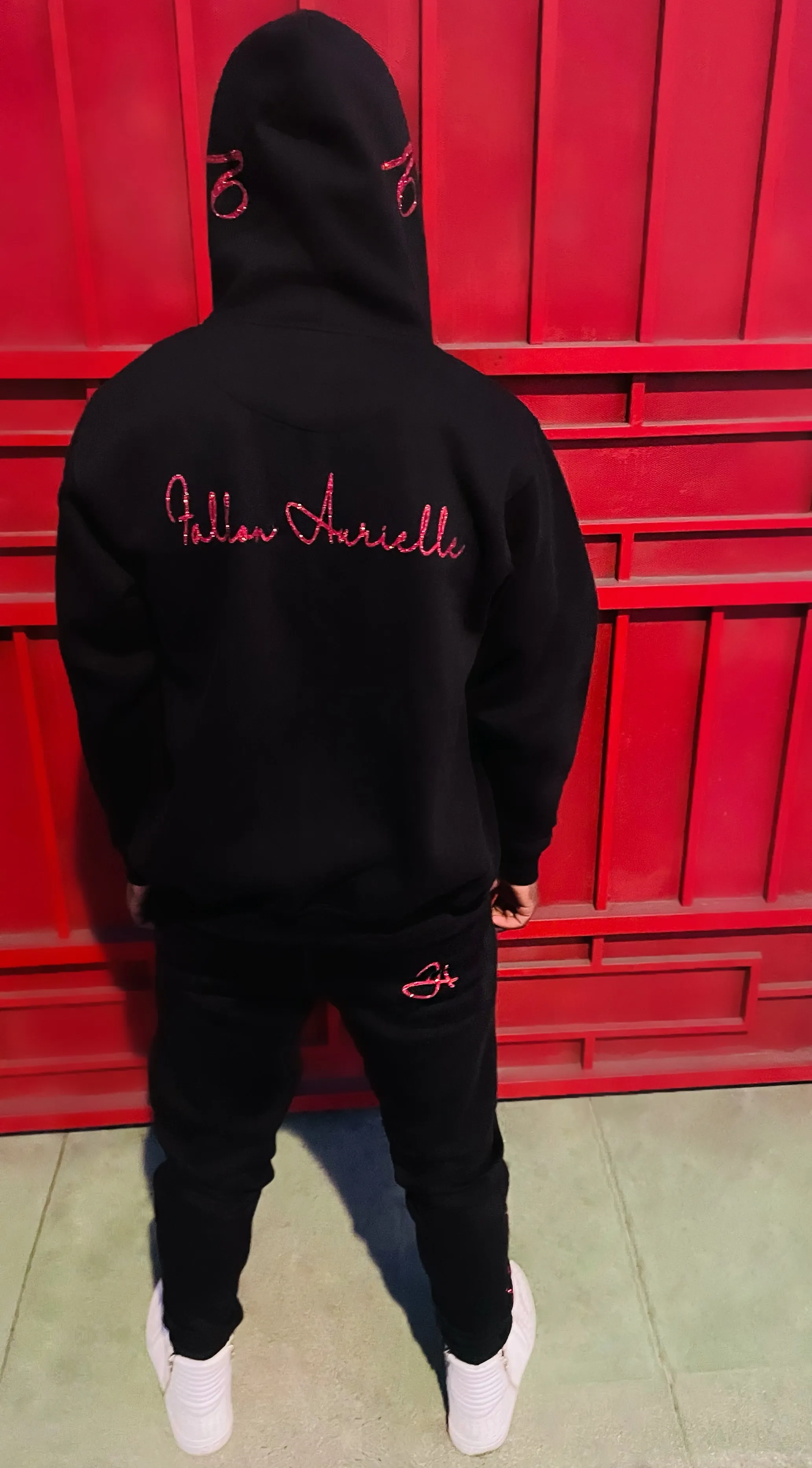 Fallon Aurielle Unisex Signature Celebrity Zip Hoodie Jogging Set (Black & Red)
