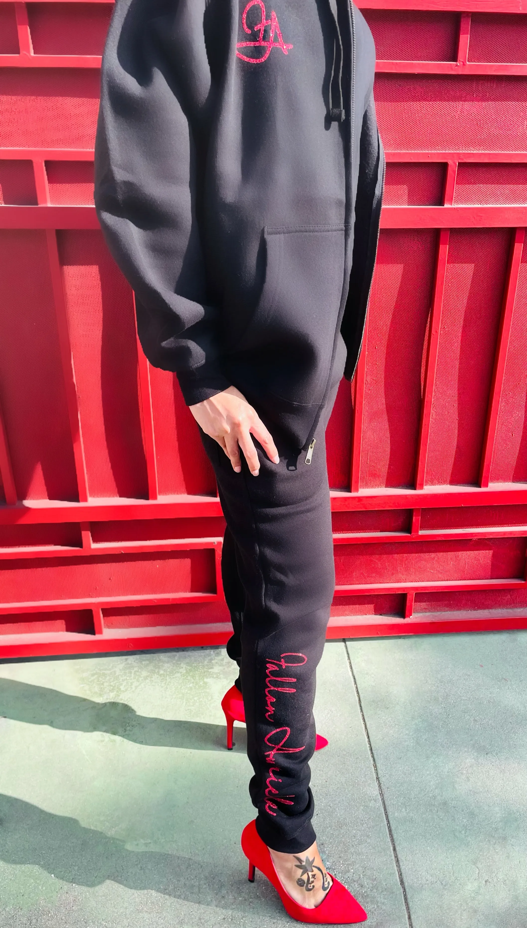 Fallon Aurielle Unisex Signature Celebrity Zip Hoodie Jogging Set (Black & Red)