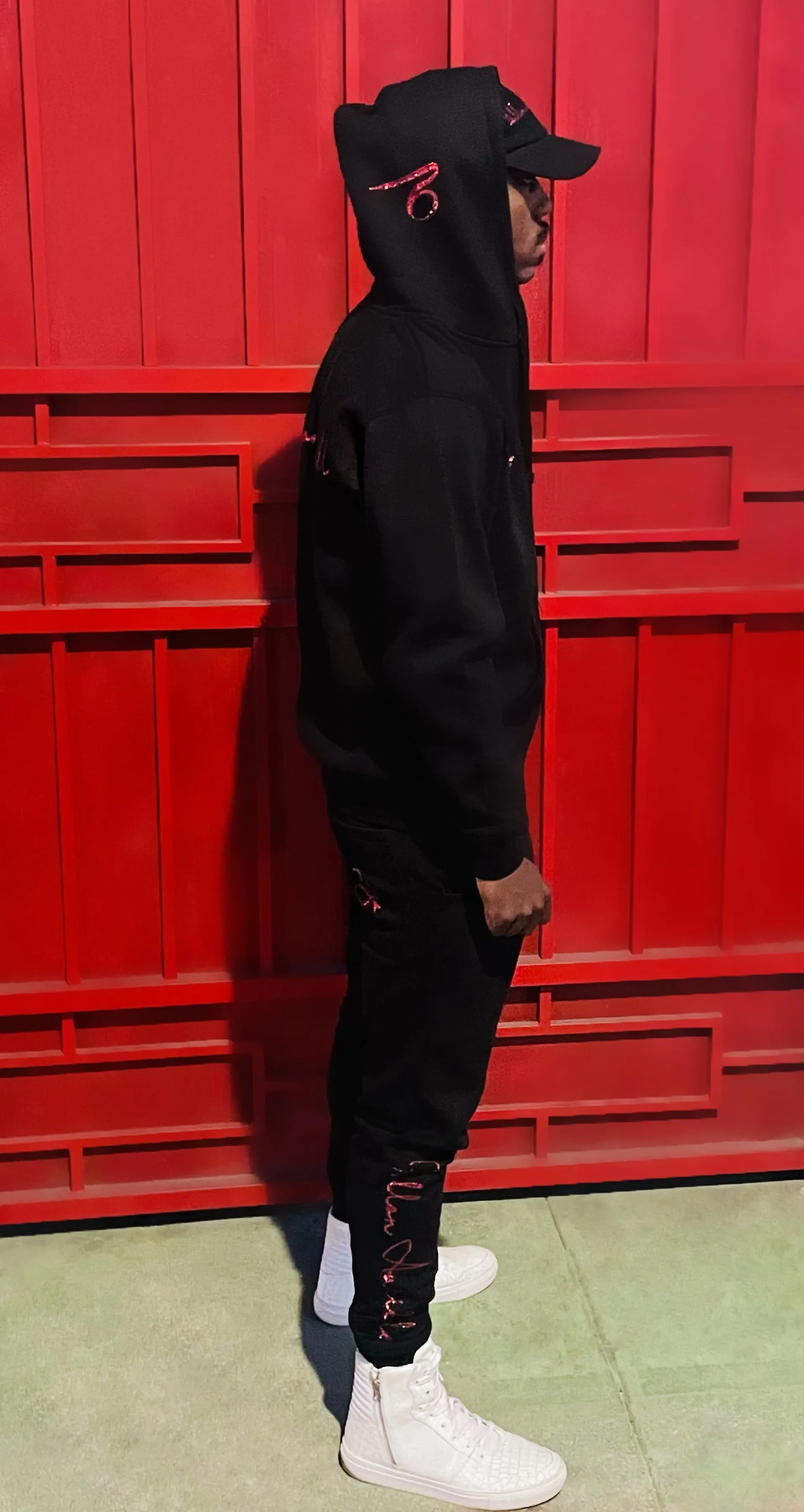 Fallon Aurielle Unisex Signature Celebrity Zip Hoodie Jogging Set (Black & Red)