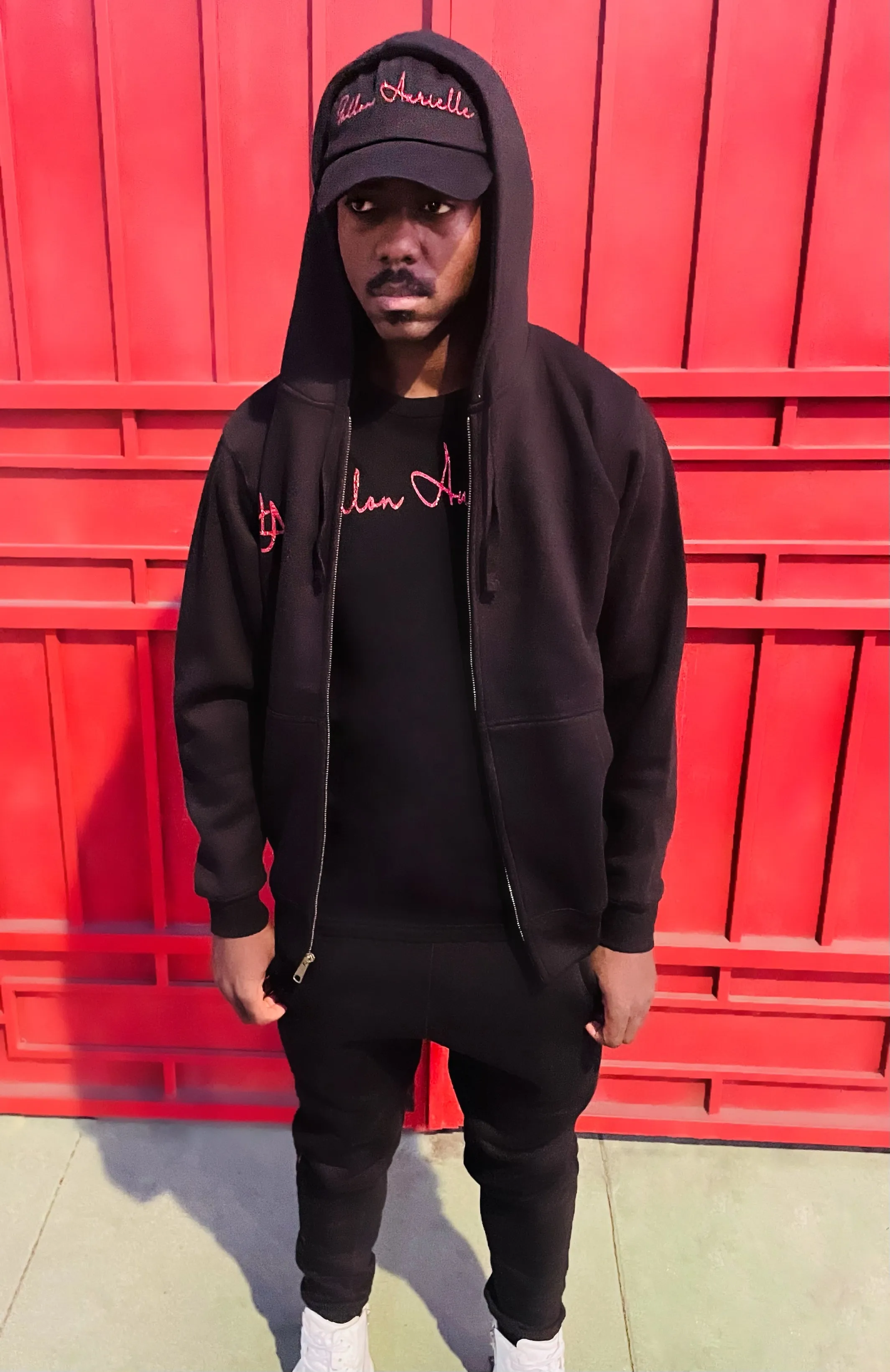 Fallon Aurielle Unisex Signature Celebrity Zip Hoodie Jogging Set (Black & Red)