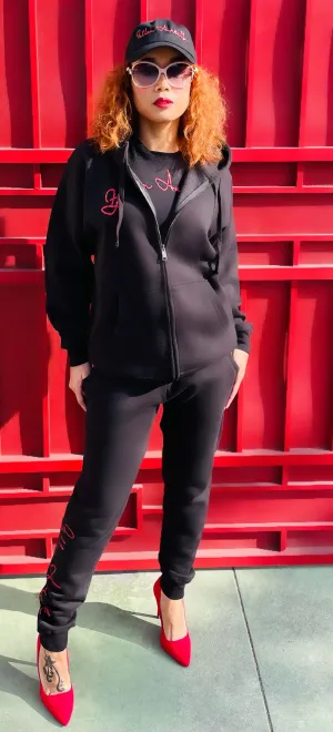 Fallon Aurielle Unisex Signature Celebrity Zip Hoodie Jogging Set (Black & Red)