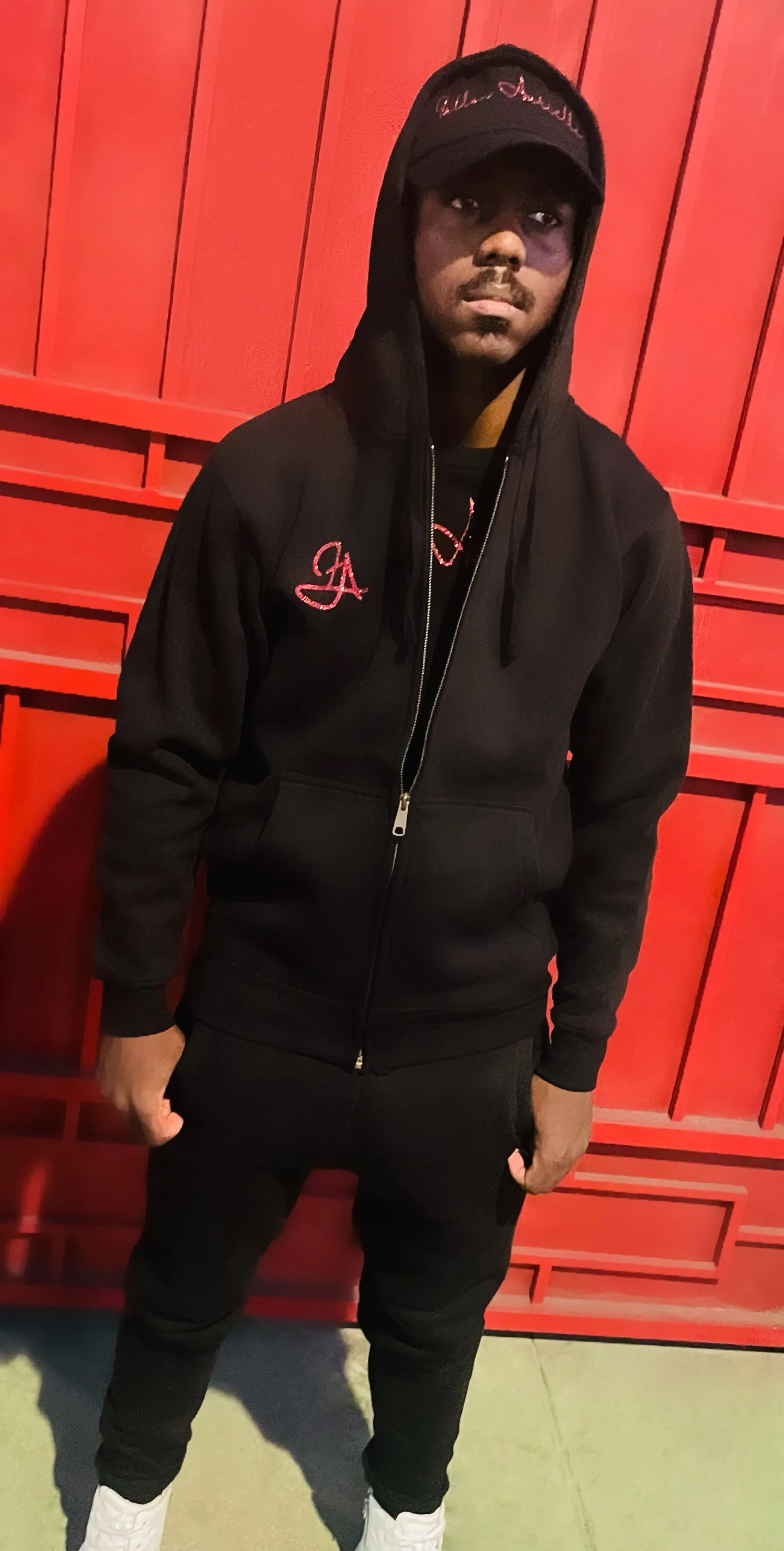 Fallon Aurielle Unisex Signature Celebrity Zip Hoodie Jogging Set (Black & Red)
