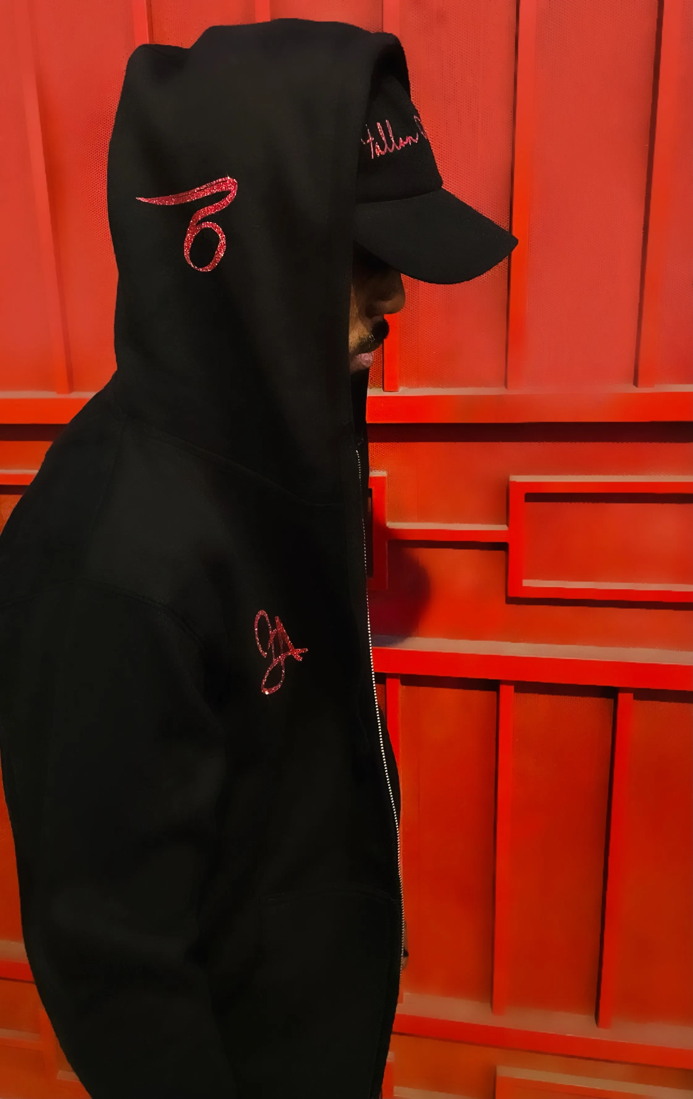 Fallon Aurielle Unisex Signature Celebrity Zip Hoodie Jogging Set (Black & Red)