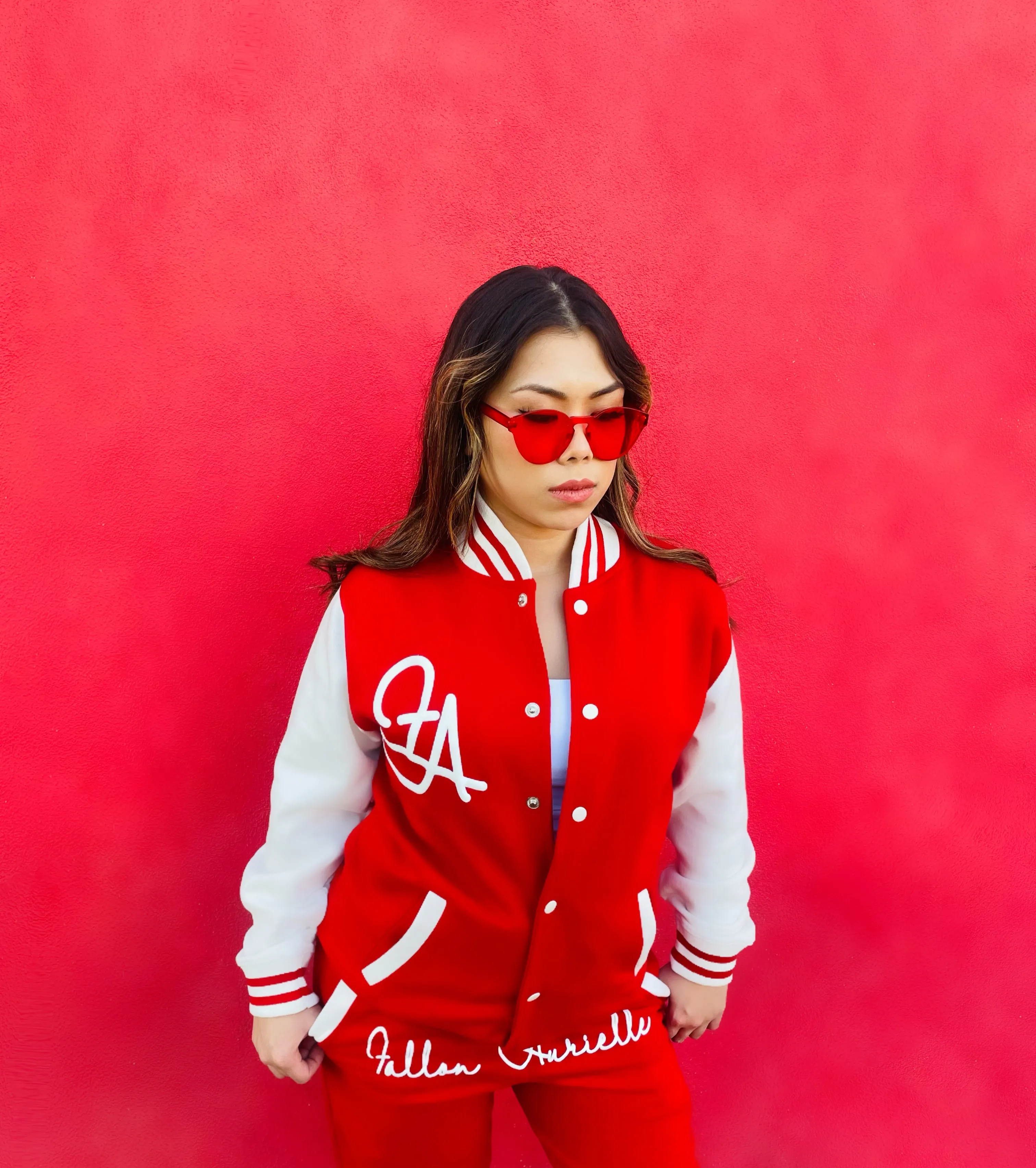 Fallon Aurielle Unisex Signature Virgo Zodiac Jacket Jogging Set (Red & White)