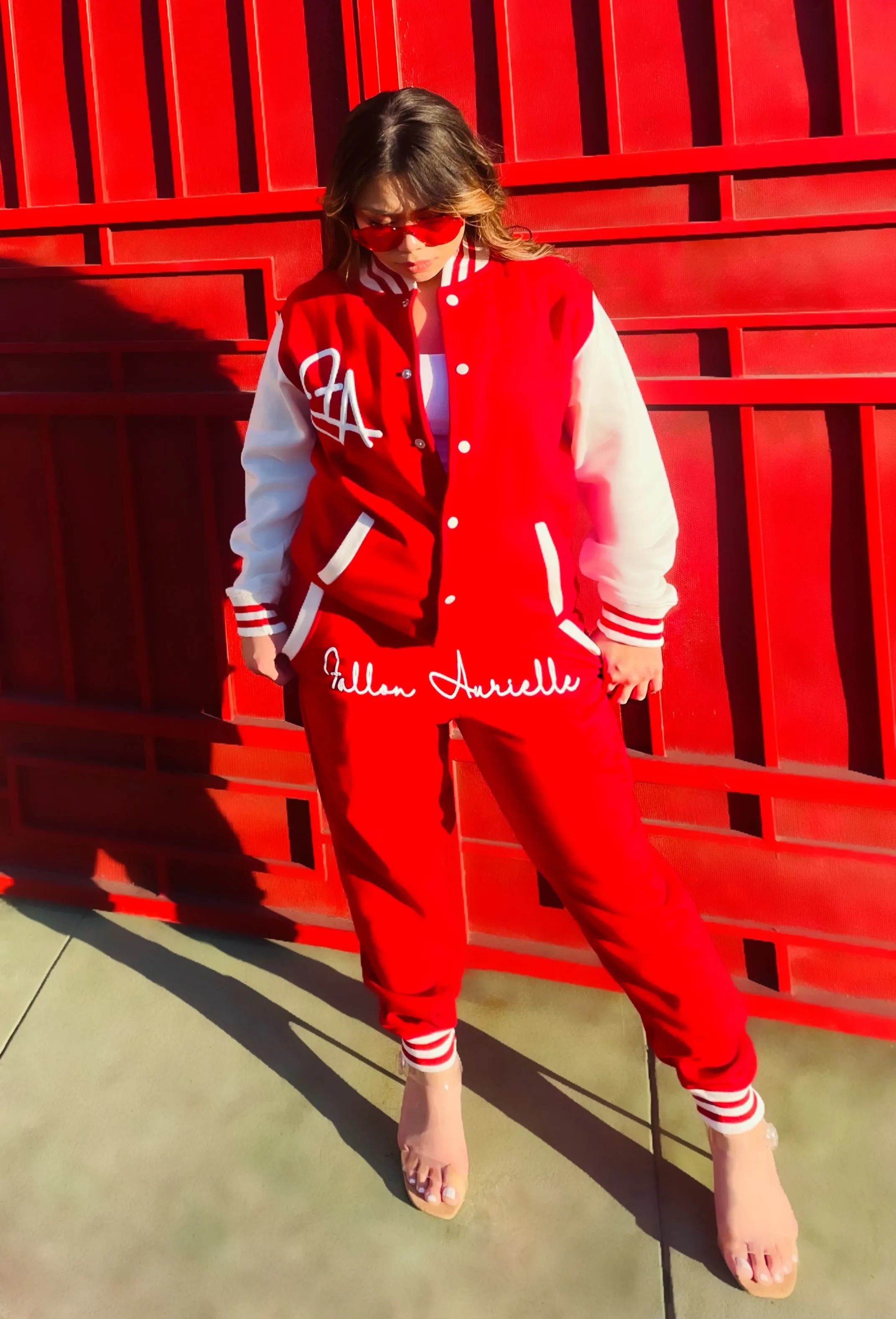 Fallon Aurielle Unisex Signature Virgo Zodiac Jacket Jogging Set (Red & White)