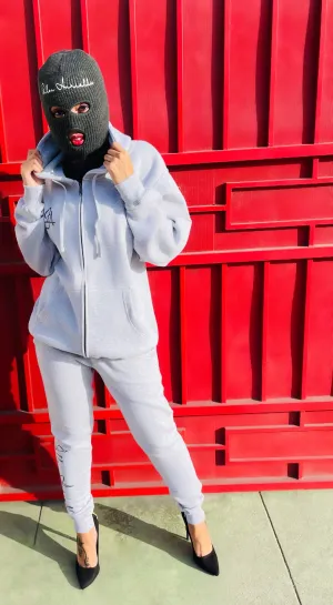 Fallon Aurielle Unisex Signature Zip Hoodie Jogging Set (Heather Gray & Black)