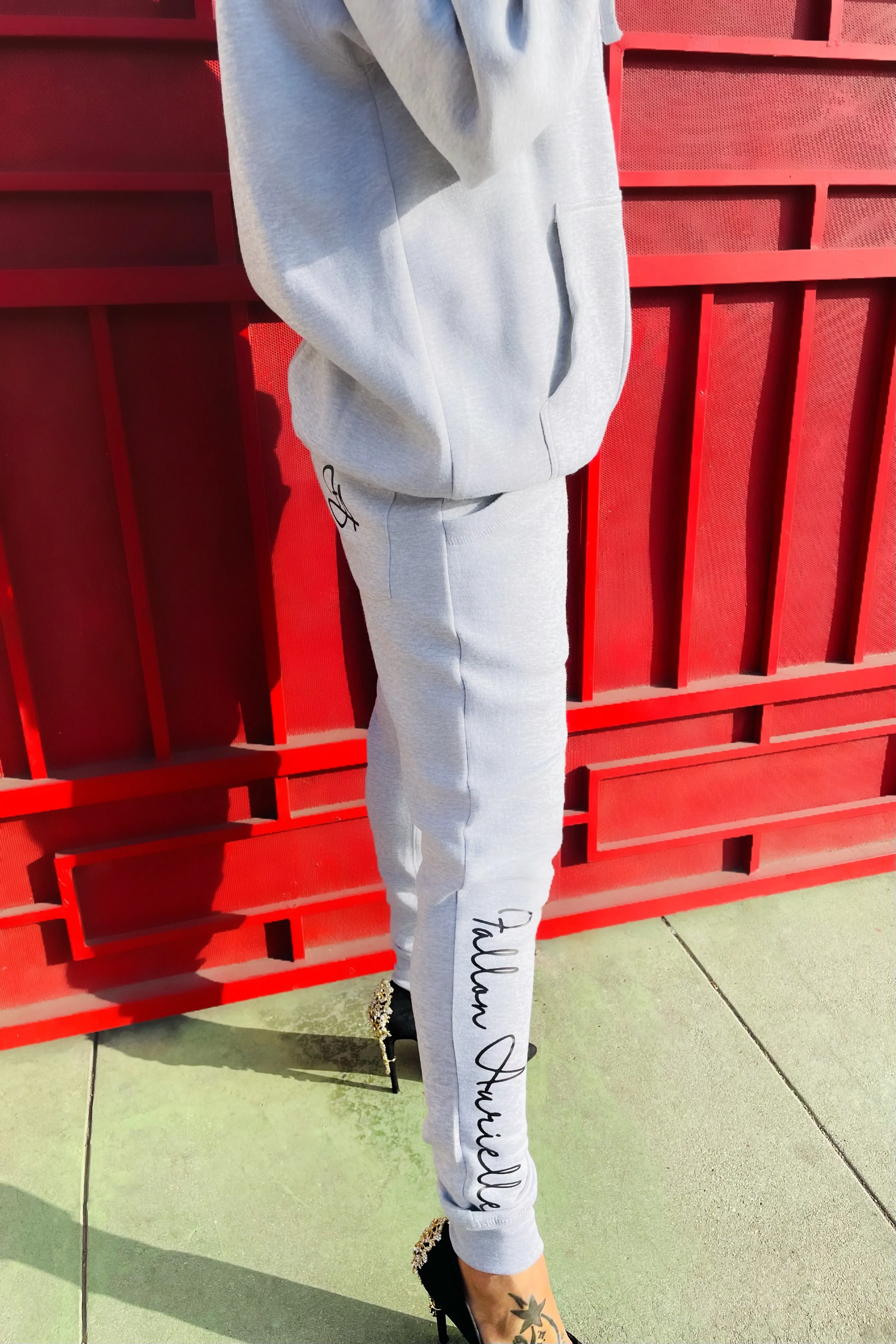 Fallon Aurielle Unisex Signature Zip Hoodie Jogging Set (Heather Gray & Black)