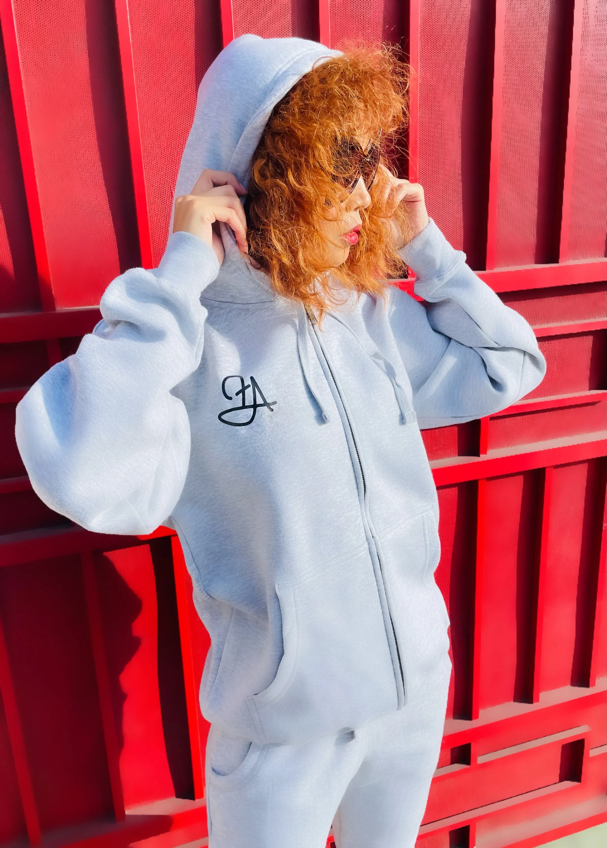 Fallon Aurielle Unisex Signature Zip Hoodie Jogging Set (Heather Gray & Black)