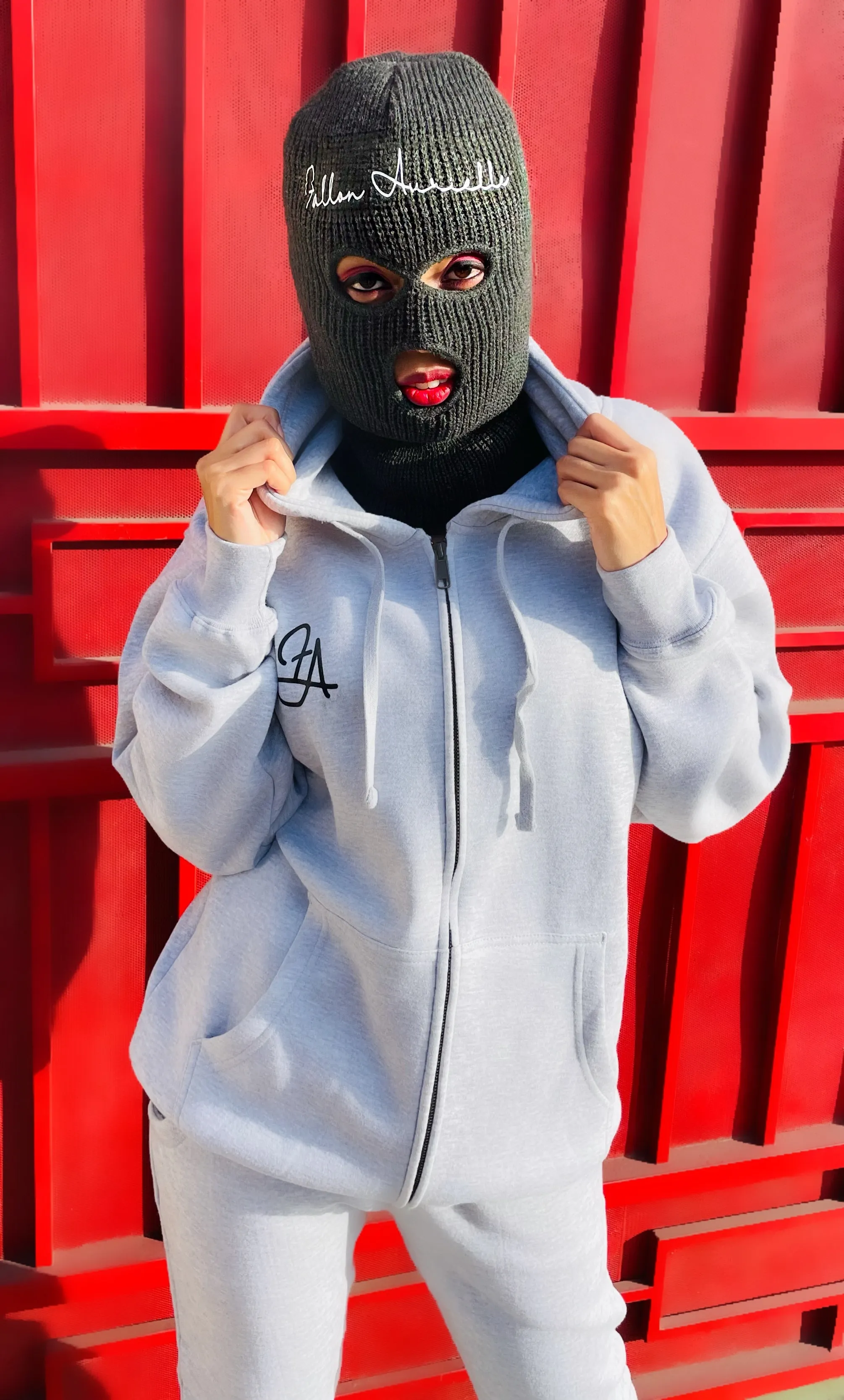 Fallon Aurielle Unisex Signature Zip Hoodie Jogging Set (Heather Gray & Black)
