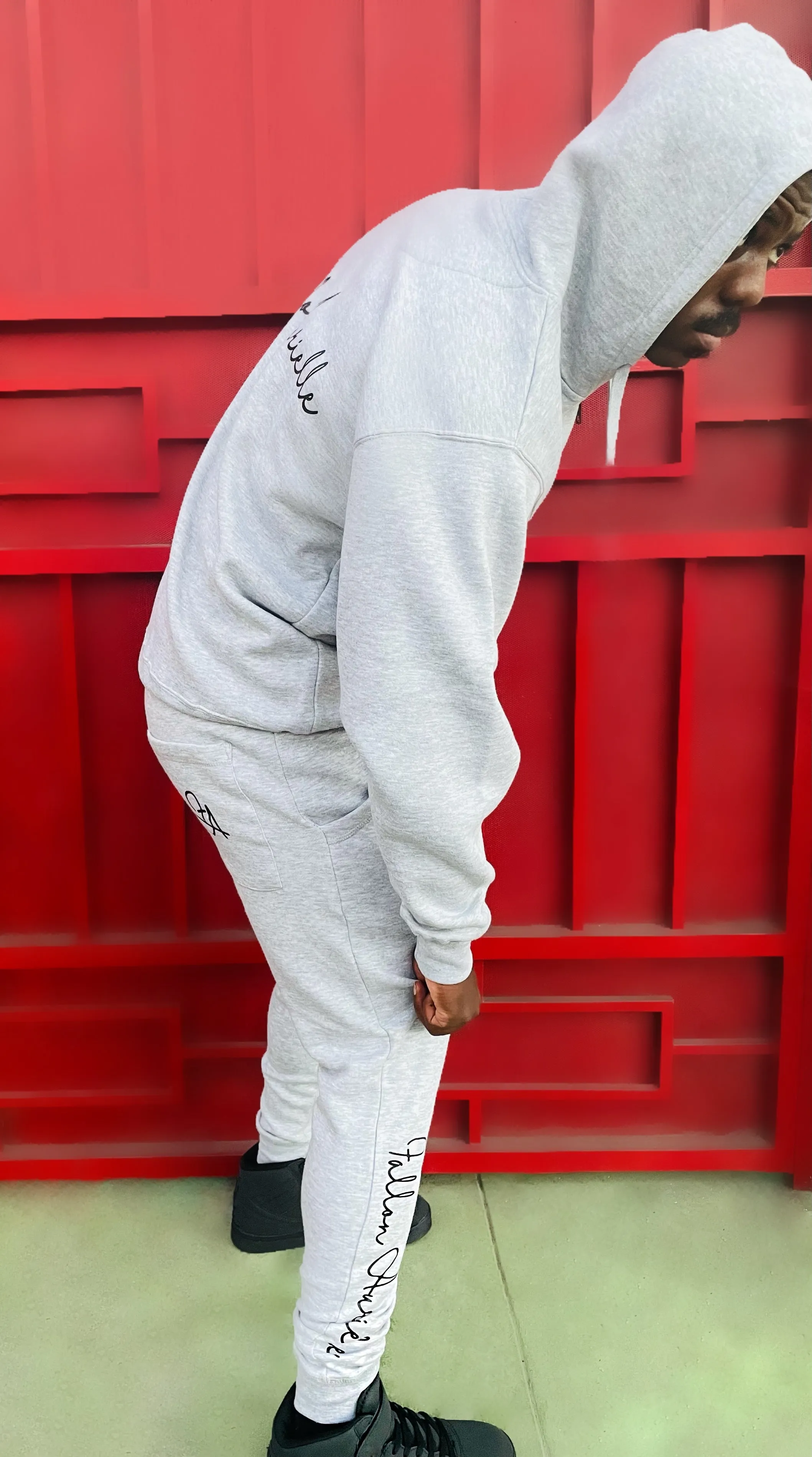 Fallon Aurielle Unisex Signature Zip Hoodie Jogging Set (Heather Gray & Black)