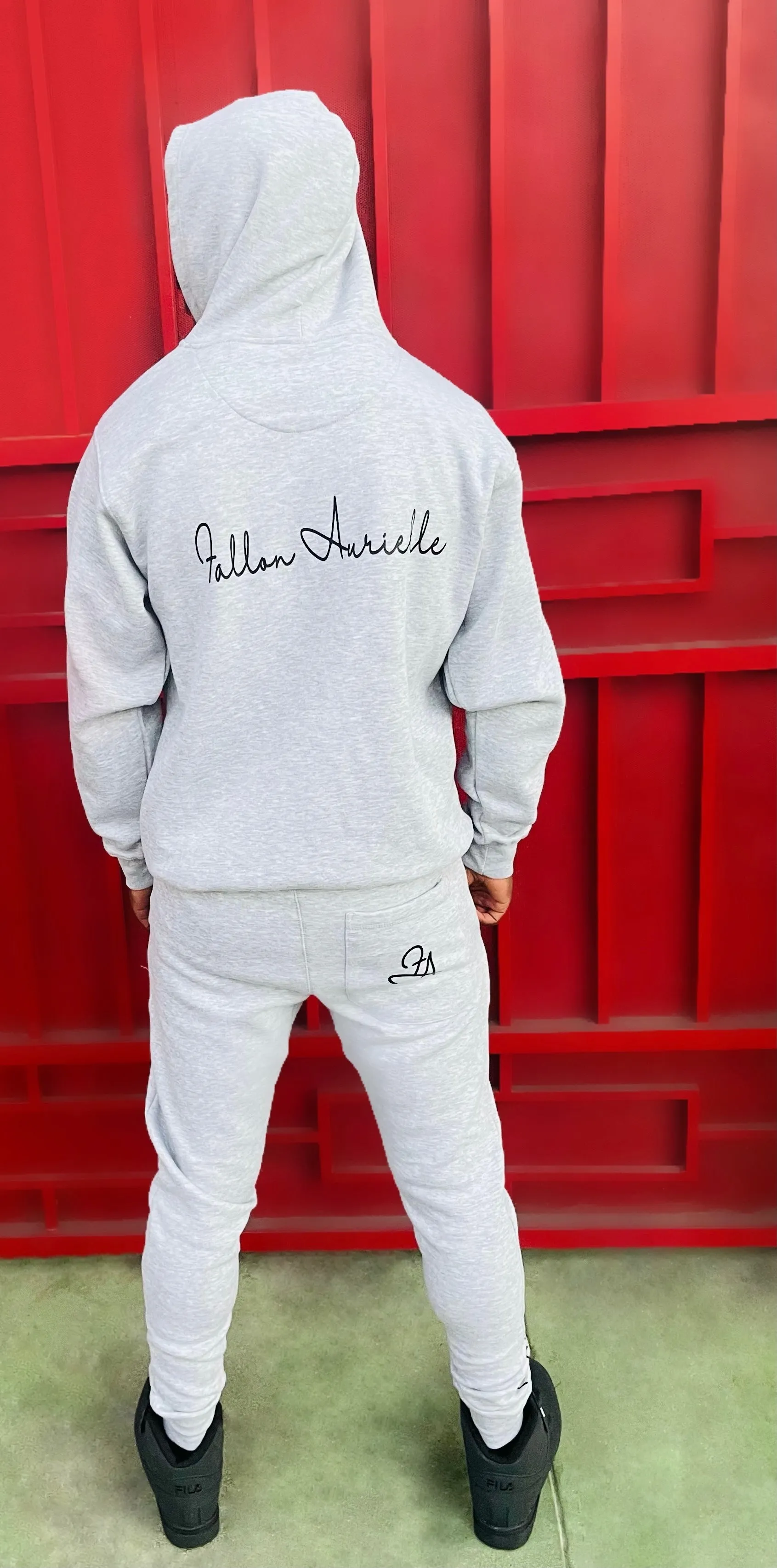 Fallon Aurielle Unisex Signature Zip Hoodie Jogging Set (Heather Gray & Black)