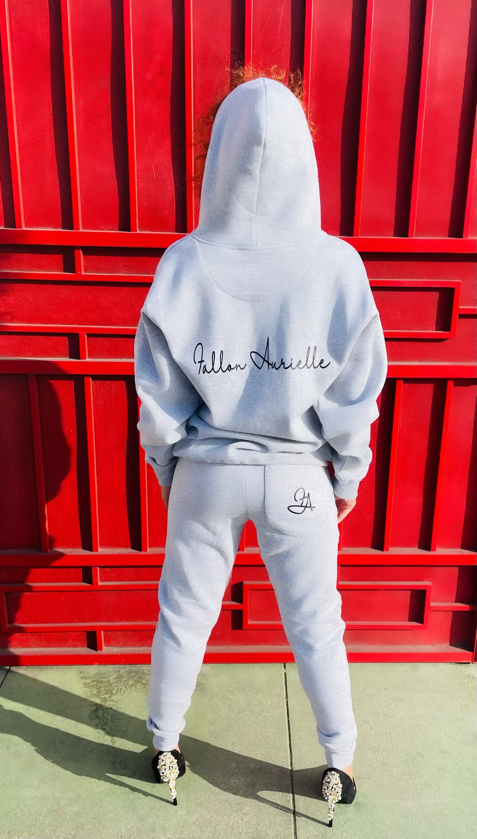 Fallon Aurielle Unisex Signature Zip Hoodie Jogging Set (Heather Gray & Black)