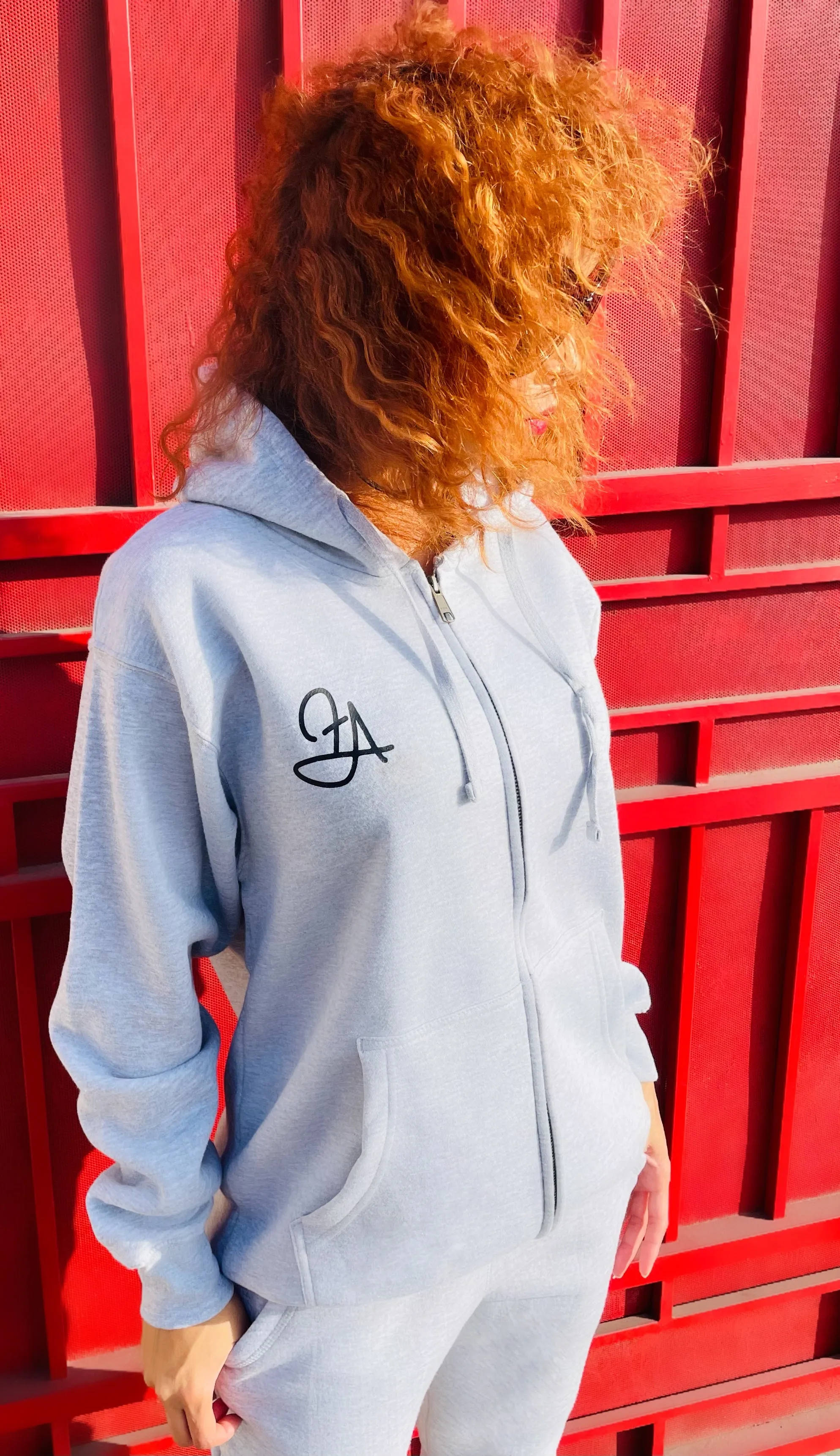 Fallon Aurielle Unisex Signature Zip Hoodie Jogging Set (Heather Gray & Black)
