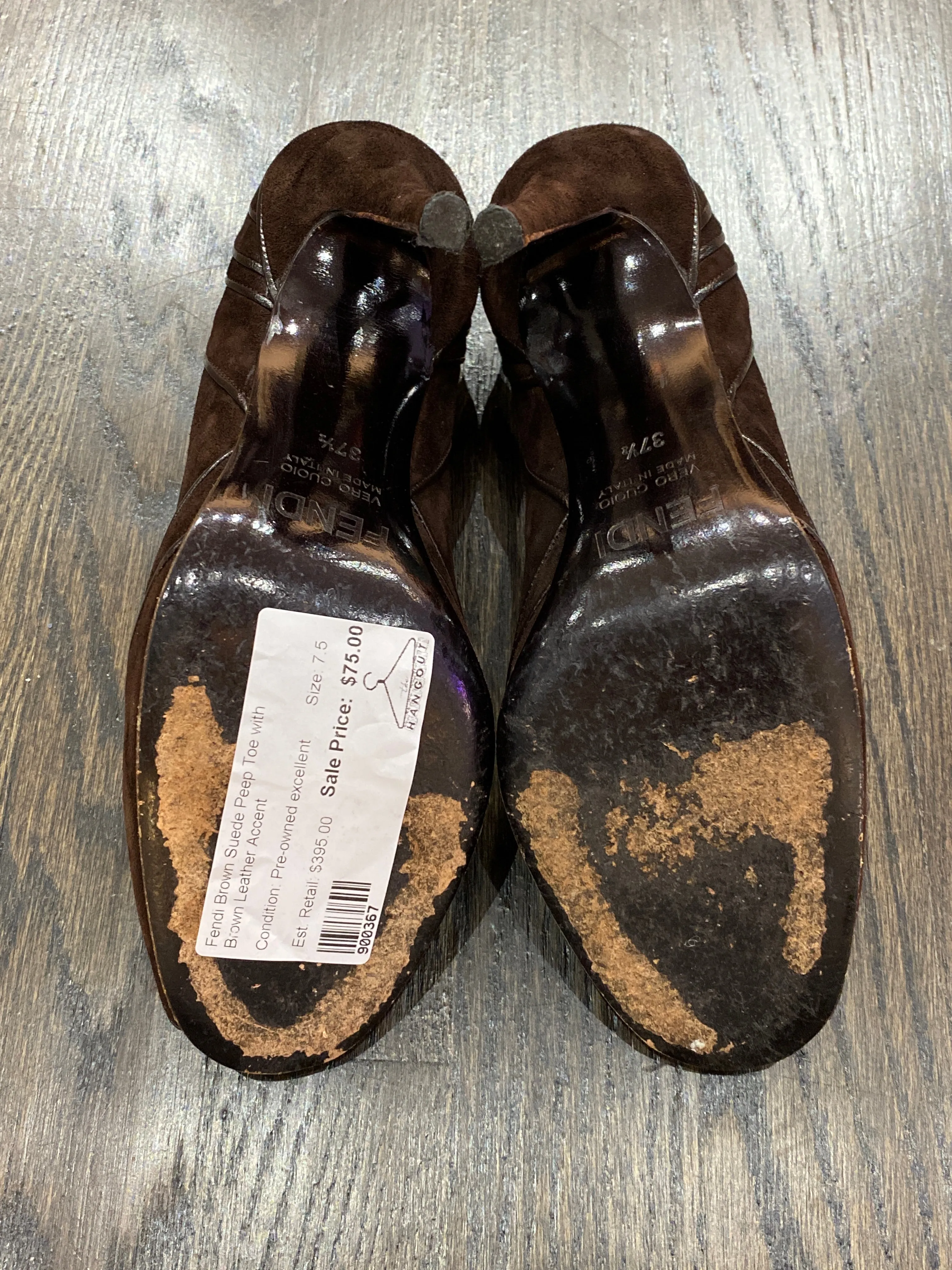 Fendi Brown Suede Peep Toe with Brown Leather Accent