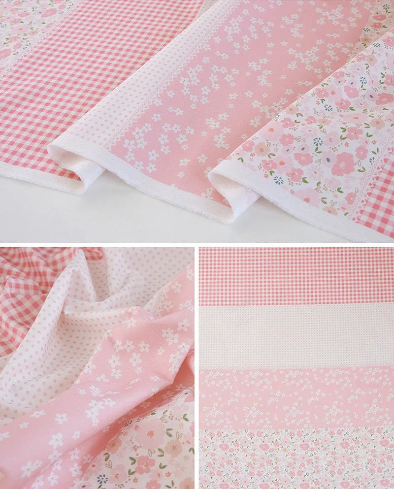 Flowers, Checkers and Polka dots Cotton Fabric, Patch Fabric - Pink, Green, Blue or Lavender - By the Yard 42180-1