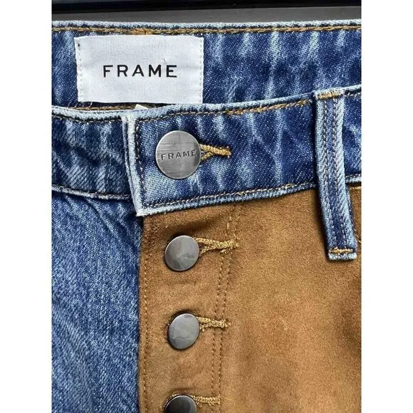 Frame Le Original Women Suede Mix Skirt Blue Size 27