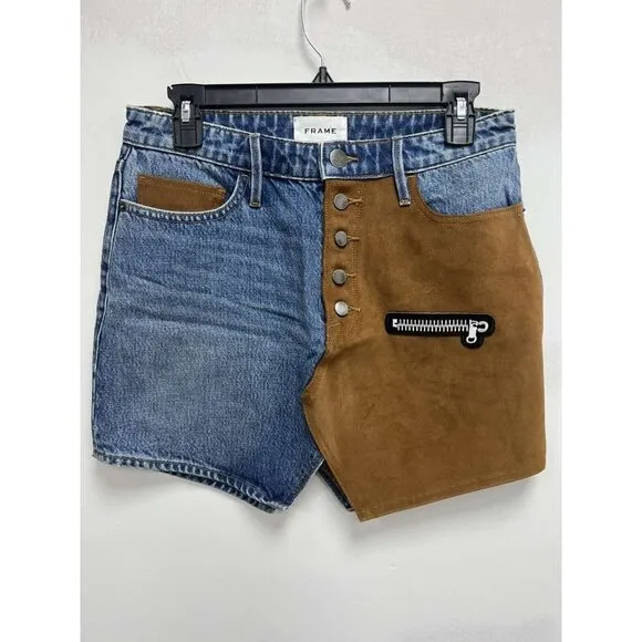 Frame Le Original Women Suede Mix Skirt Blue Size 27