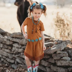 Girl's Brown Suede Fringe Dress