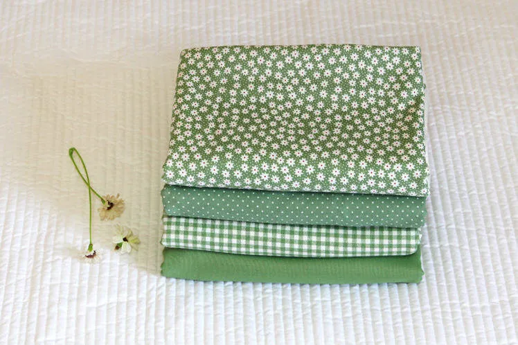 Green Cotton Fabric, Flowers, Polka Dots, Plaid or Solid - By the Yard 100402