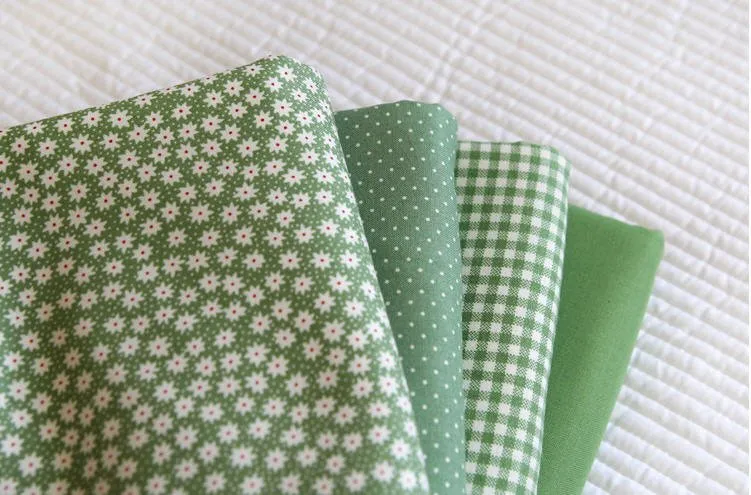 Green Cotton Fabric, Flowers, Polka Dots, Plaid or Solid - By the Yard 100402