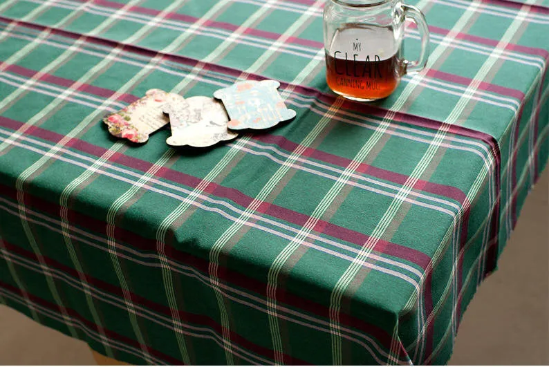 Green Plaid Cotton Fabric, Yarn Dyed, Washing - By the Yard 95556