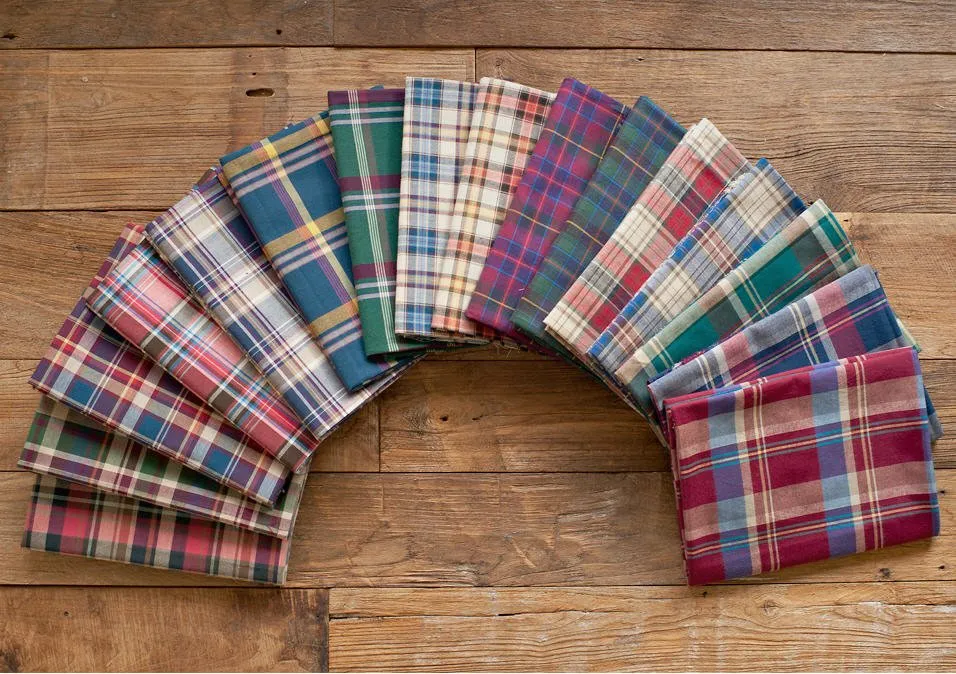 Green Plaid Cotton Fabric, Yarn Dyed, Washing - By the Yard 95556